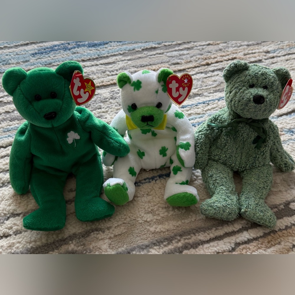 Ty Beanie Babies - set of Irish plush teddies - Shamrock, Clover & Erin